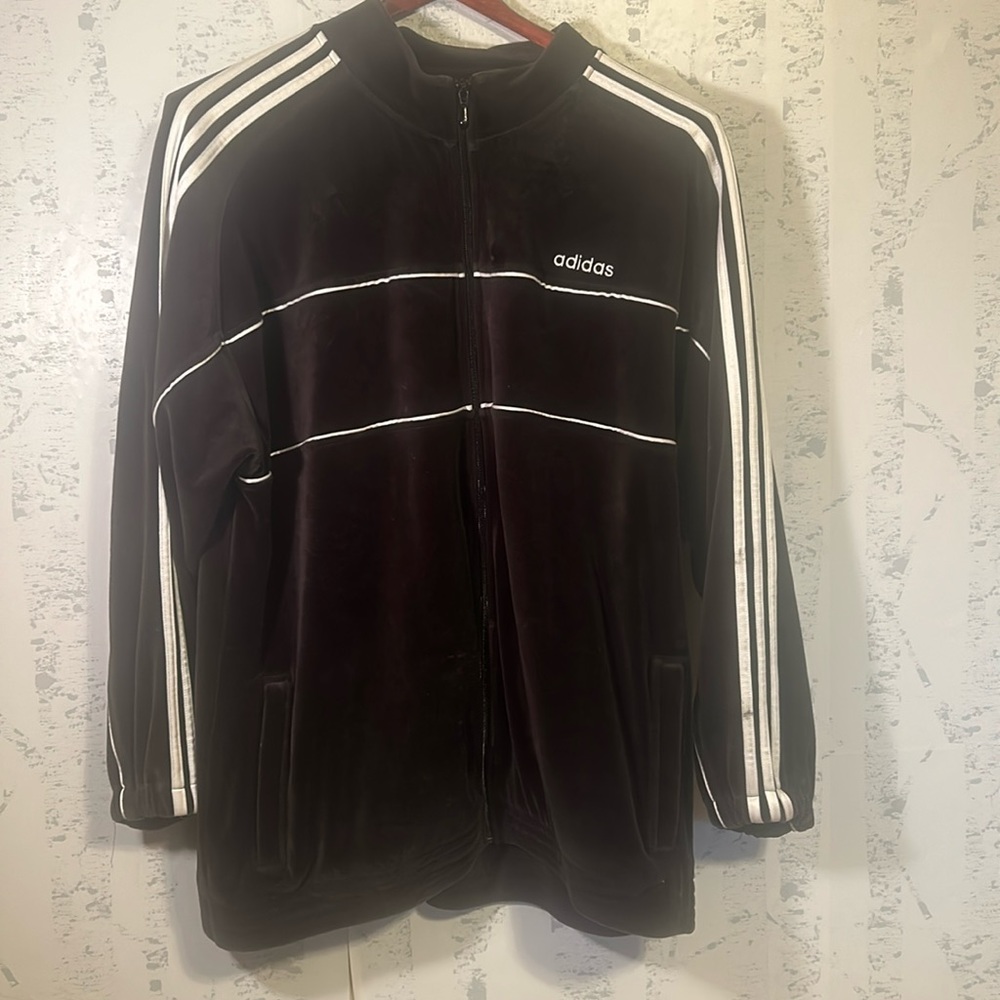 Mens Adidas 3 Stripe Velour Track Suit Black White Size XL